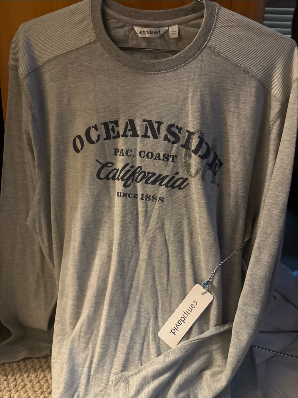 Camp David Men's Long-Sleeve Crewneck Shirt - Light Gray Oceanside Print